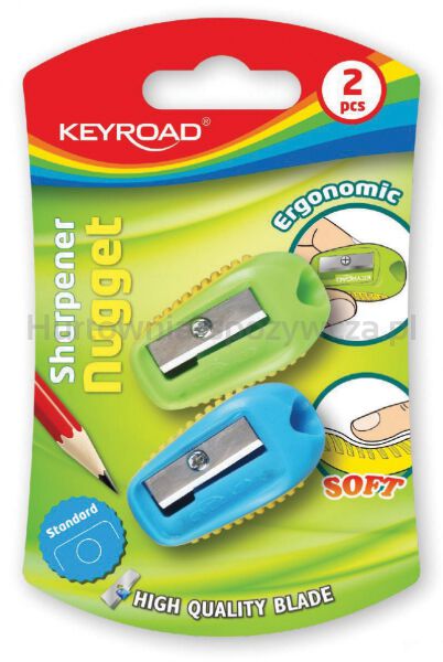 Keyroad Temperówka Nugget, plastikowa, pojedyncza, 2szt., blister, mix kolorów  - 4