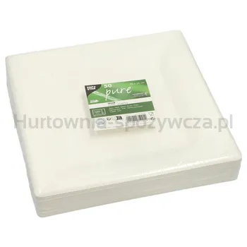Talerze Z Trzciny Cukrowej &pure& Kształt Prostokątny 26 Cm X 26 Cm Kolor: Biały 50 Szt.