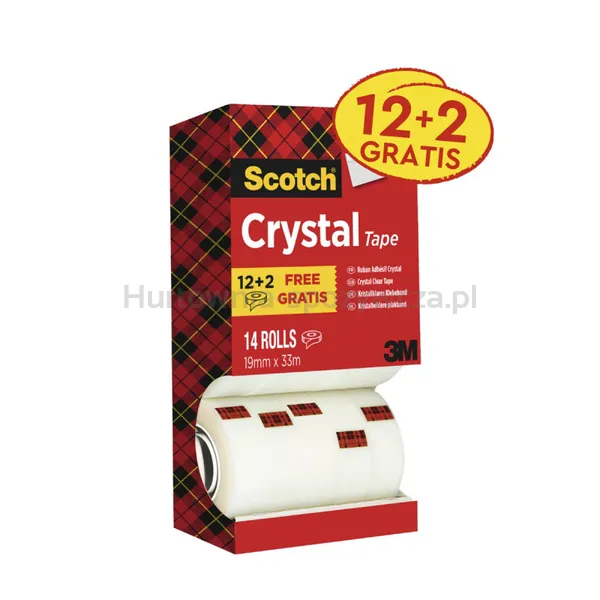 Taśma biurowa SCOTCH® Crystal (6-1933R14), 19mm, 33m, 12+2szt. GRATIS