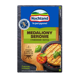 Hochland Grillowy. Medaliony serowe z pomidorami i bazylią na grilla. 2 x 60 g
