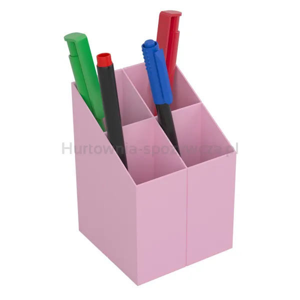 Ico Przybornik Na Biurko kwadratowy, plastikowy, 4 komory, pastelowy różowy