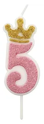Świeczka PARTY GO, cyfra 5, 6,8cm, różowa