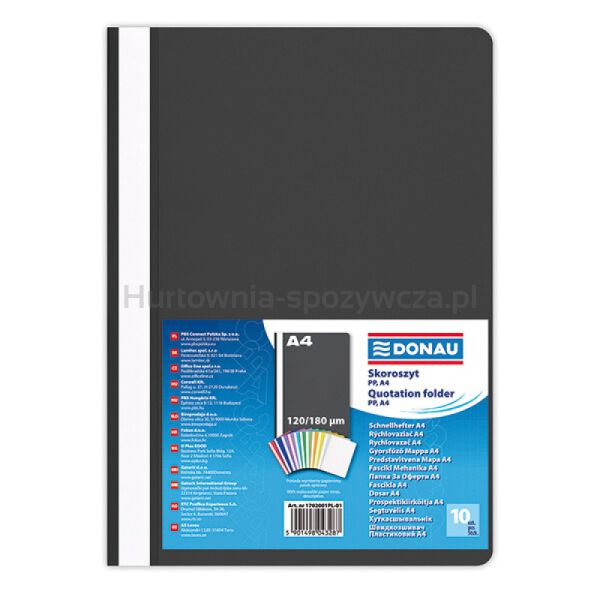 Donau Skoroszyt PP, A4, standard, 120/180mikr., czarny 
