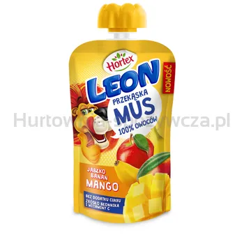 Hortex Leon I Przyjaciele Przekąska Mus 100% Owoców Jabłko, Banan, Mango Saszetka 100G