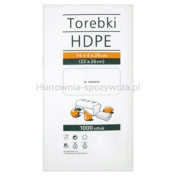 Torebki spożywcze HDPE, 14x4x26cm, 1000 szt., transparentne