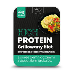Virtu High Protein Pieczone warzywa z puree ziemniaczanym z dodatkiem brokuła i grillowanym filetem z kurczaka 400g