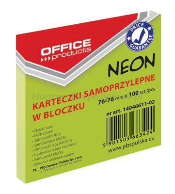 Office Products Bloczek Samoprzylepny76x76mm, 1x100 kart., neon, zielony 