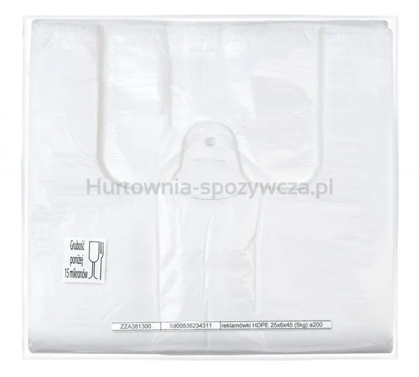 Reklamówka SARANTIS, HDPE, podstawowa, 25/6/45 cm, 8 mikr., 200 szt., biała