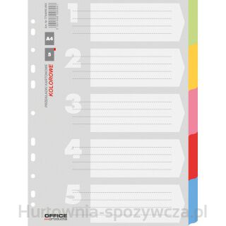 Przekładki Office Products, Karton, A4, 223X297Mm, 5 Kart, Mix Kolorów