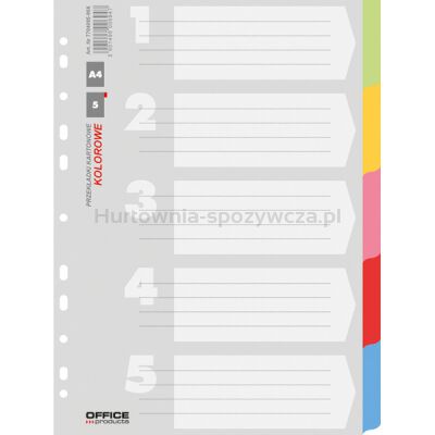 Office Products Przekładki karton, A4, 223x297mm, 5 kart, mix kolorów 