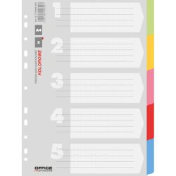 Office Products Przekładki karton, A4, 223x297mm, 5 kart, mix kolorów 