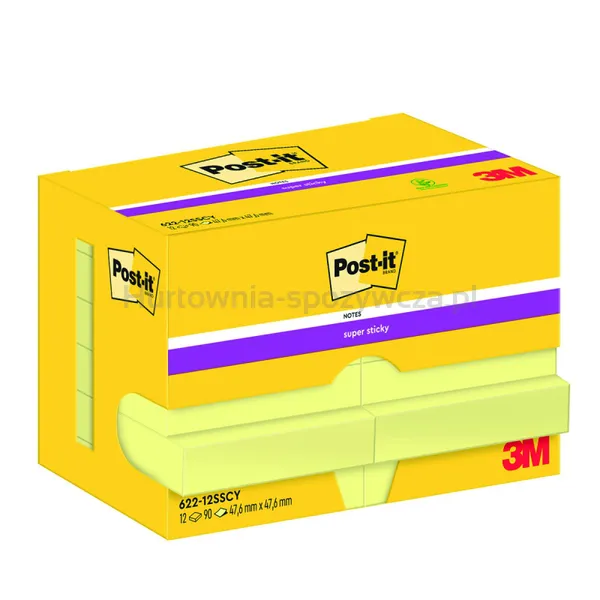 Post-It Karteczki samoprzylepne Super Sticky (622-12SSCY-EU), 47,6x47,6 mm, 12x90 kart., żółte 