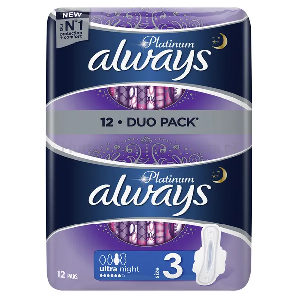 Always Podpaski Ze Skrzydełkami Platinum Ultra Night 12 Sztuk