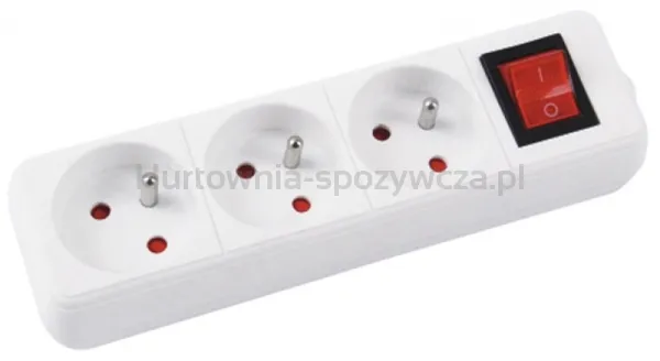 Przedłużacz OFFICE PRODUCTS, 3 gniazda, 3m, z uziemieniem i wyłącznikiem, biały