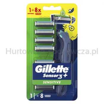 Gillette Sensor 3+ Sensitive Maszynka do golenia dla mężczyzn ergonomiczna rączka, 8 ostrzy wymiennych