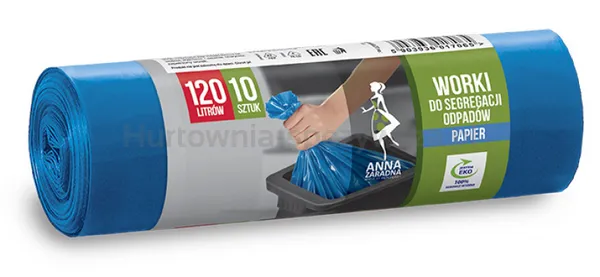 Worki do segregacji odpadów ANNA ZARADNA, papier, 120 l, 10szt., niebieskie, niebieski