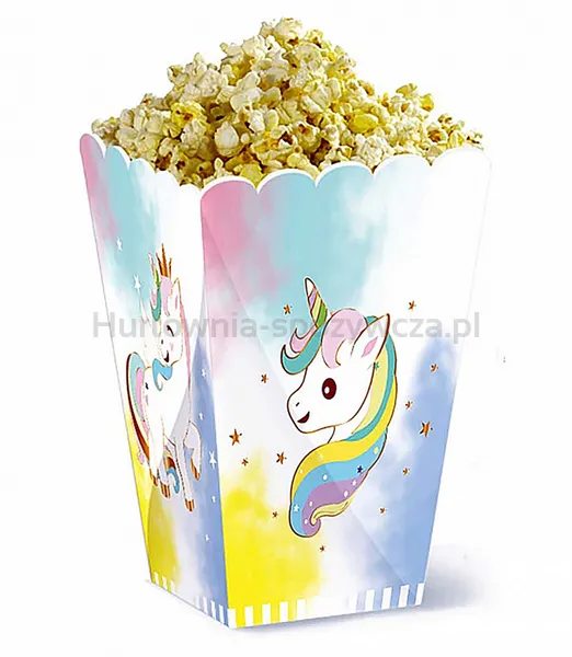 Pudełko na popcorn PARTY GO Unicorn, 11,5x14,5cm, 6 szt., różowe