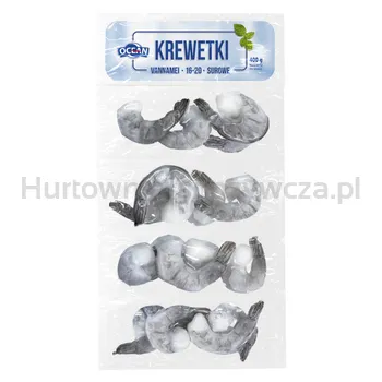 ABRAMCZYK Krewetki Białe 16-20 Surowe Bez Głowy Bez Pancerza Z Ogonkiem 20% 400/500G OCEAN