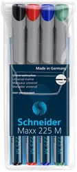 Zestaw foliopisów niepermanentnych SCHNEIDER Maxx 225 M, 4 szt., w etui, mix kolorów
