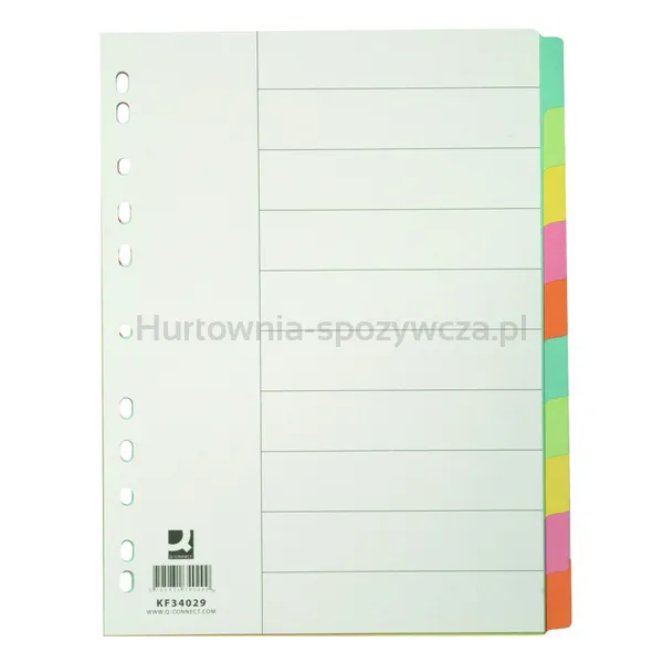 Przekładki Q-CONNECT, karton, A4, 223x297mm, 10 kart, mix kolorów