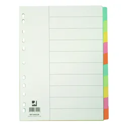 Przekładki Q-CONNECT, karton, A4, 223x297mm, 10 kart, mix kolorów