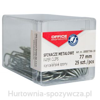 Spinacze Metalowe Office Products, 77Mm, W Pudełku, 25Szt., Srebrne