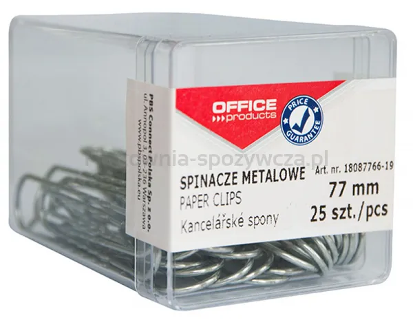 Office Products Spinacze metalowe 77mm, w pudełku, 25szt., srebrne 