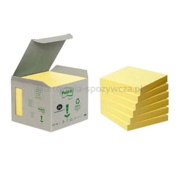 Ekologiczne Post-It Karteczki samoprzylepne(654-1B), 76x76mm, 6x100 kart., żółte 