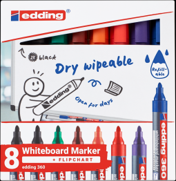 Marker do tablic e-360 EDDING, 1,5-3mm, 8 szt., mix kolorów