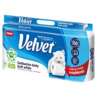 Papier toaletowy celulozowy VELVET Delikatnie Biały, 3-warstwowy, 150 listki, 8szt., biały