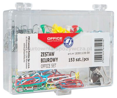 Office Products Zestaw biurowy (pinezki, klipy i spinacze) mix 153szt., mix kolorów 