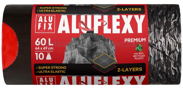 Worki na śmieci ALUFIX Aluflexy, z taśmą, LDPE, 60l, 10 szt., stalowe