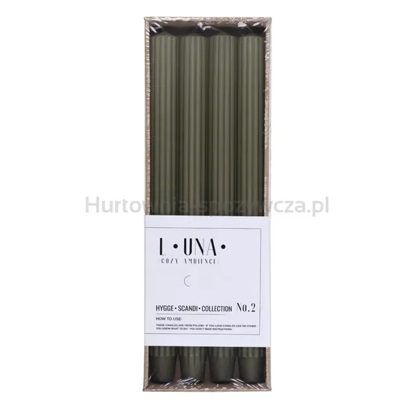 Świeca stołowa długa ryflowana DONAU HOME, 25x300 mm, 4 szt., khaki