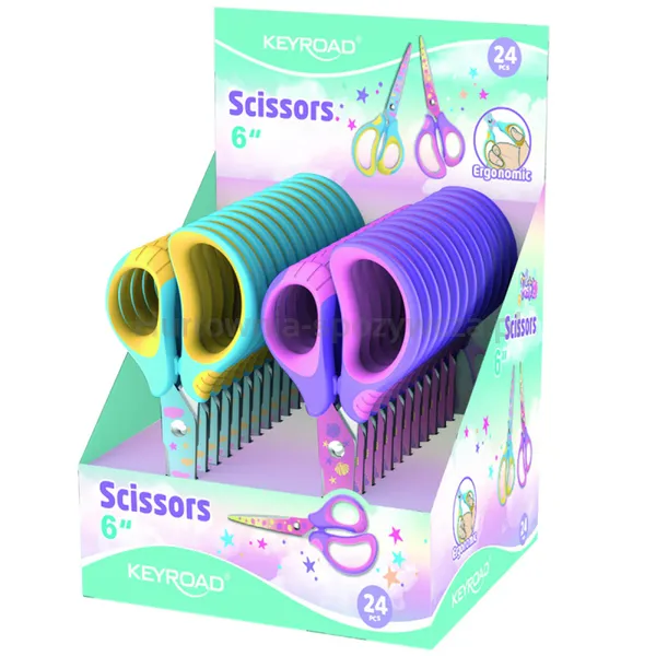 Nożyczki szkolne KEYROAD, pastel, 15,5cm, miękkie, display, mix kolorów