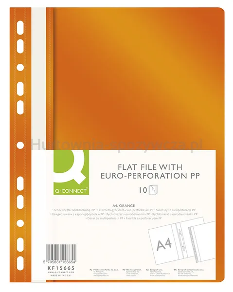 Q-Connect Skoroszyt, PP, A4, standard, 120/170mikr., wpinany, pomarańczowy 