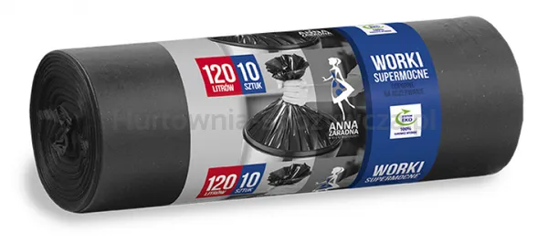 Anna Zaradna Worki na śmieci supermocne, 120 l, 10 szt., czarny