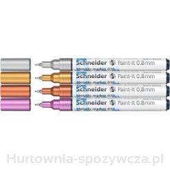 Marker Akrylowy Schneider Paint-It Metallic, 0,8 Mm, Etui 4 Szt., Srebrny, Złoty, Miedziany, Fioletowy