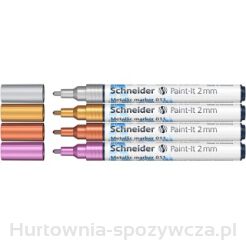 Marker Akrylowy Schneider Paint-It Metallic, 2 Mm, Etui 4 Szt., Srebrny, Złoty, Miedziany, Fioletowy